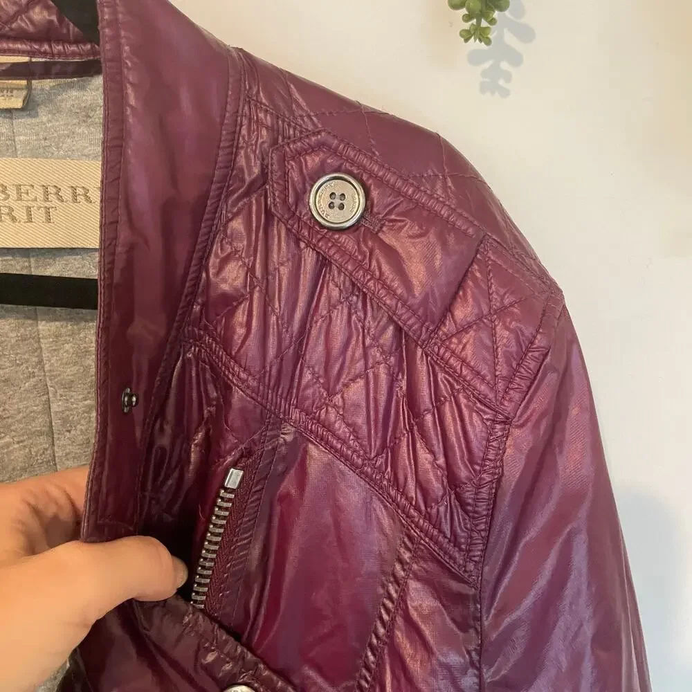 Burberry Brit Quilted Jacket Motorcycle Moto Plum Gunmetal Hardware US 14 - Picture 6 of 16